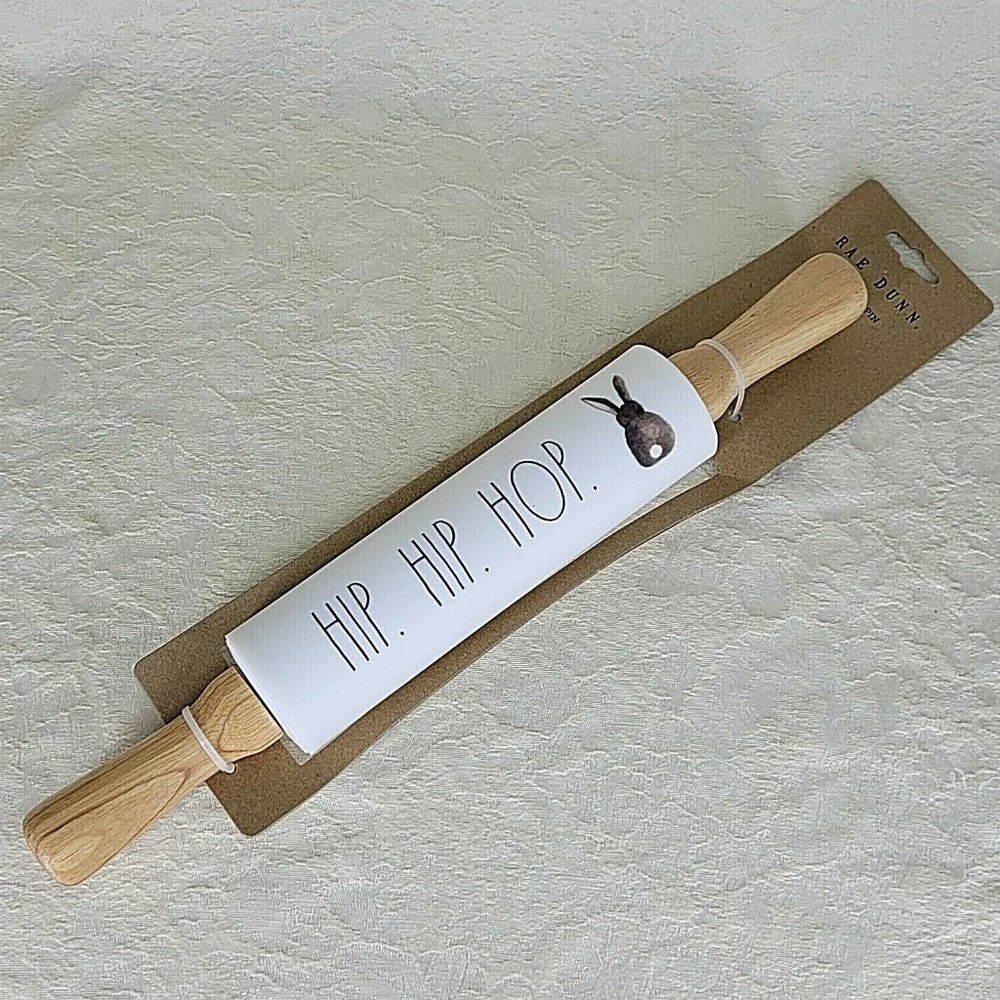 Rolling Roller Pin Handles Baker Easter Bunny Cute Black White Bunny Wood Dunn